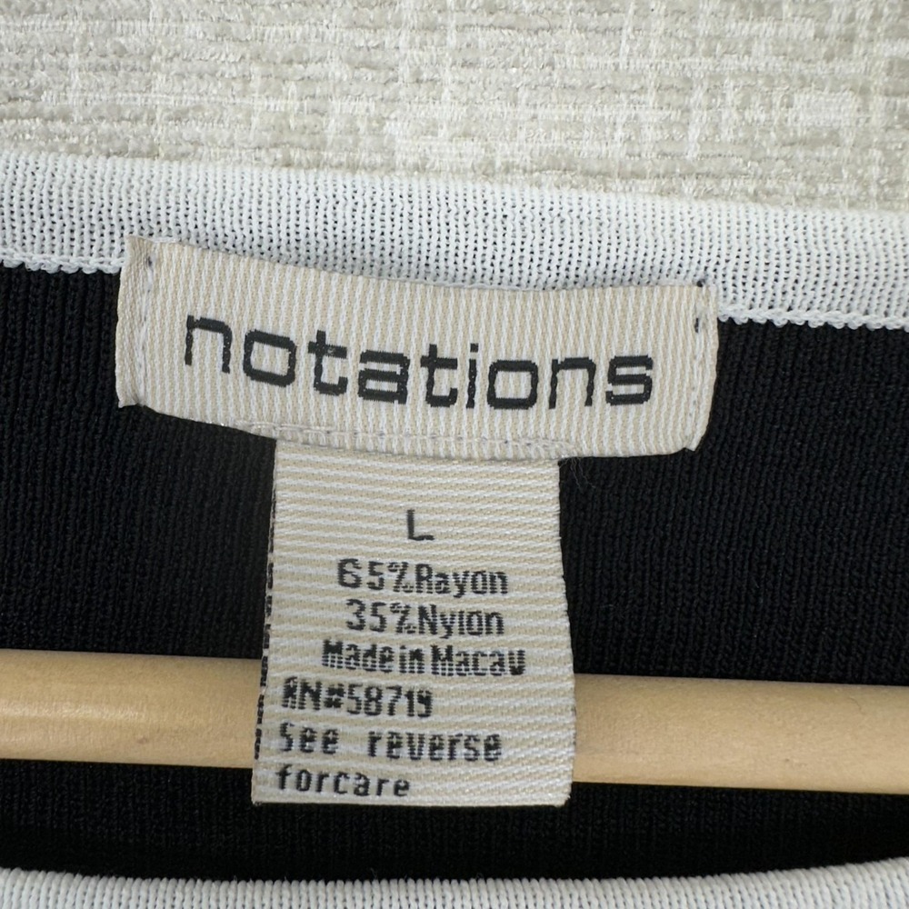 Notations Top Womens Large Black Stripe Ruffle Hem 3/4 Sleeve‎ Knit - Picture 5 of 9